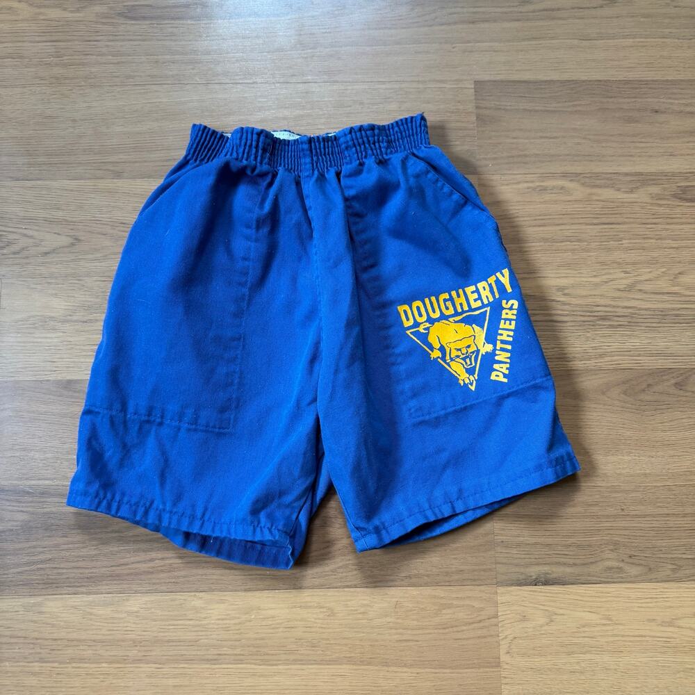 Vintage 90's Dougherty College Panthers Blue Yellow Cotton Sweat Shorts Sz Small